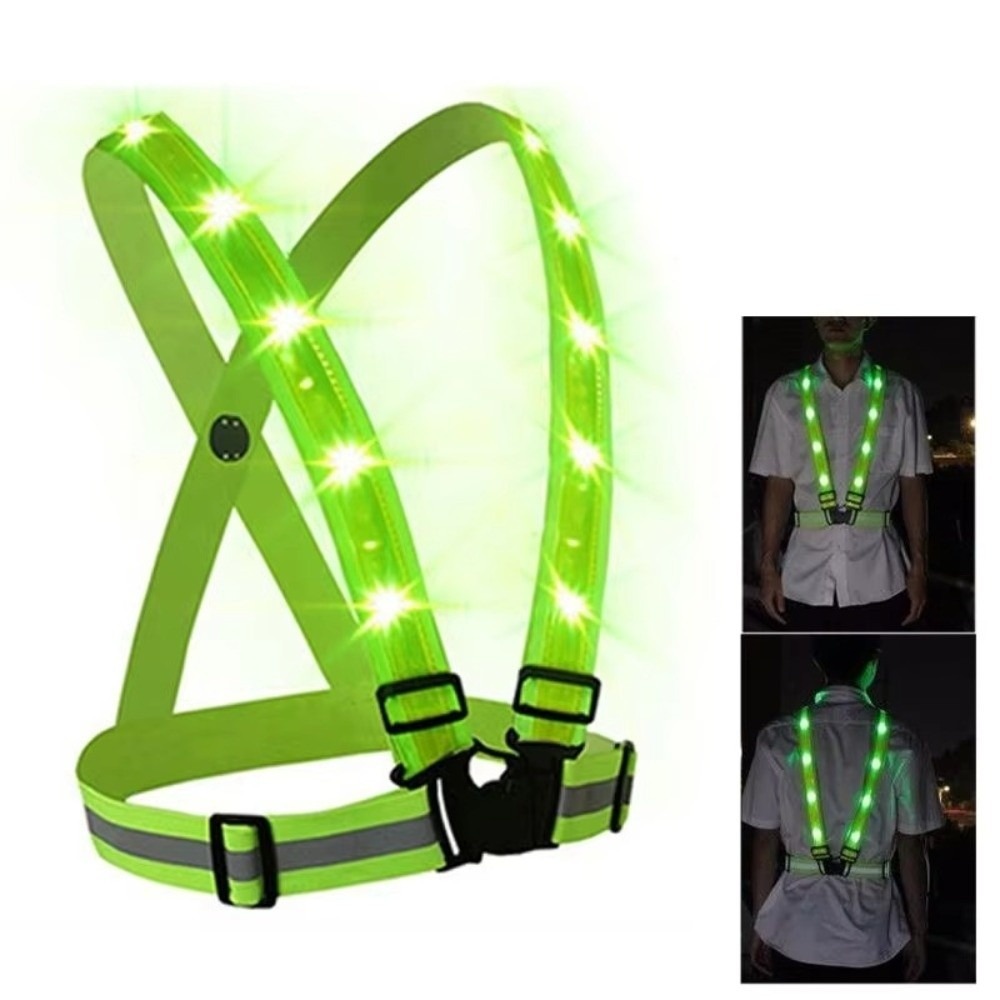 Reflective Running Gear Vest - Yeni Polyester LED Güvenlik Yeleği Yeşil